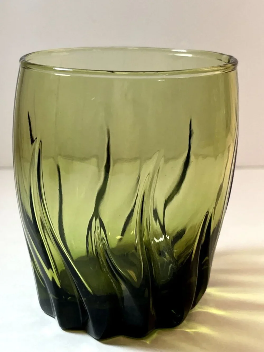 Vintage Green Swirl Tumbler Lowball Glasses Barware Anchor Hocking Set of 5